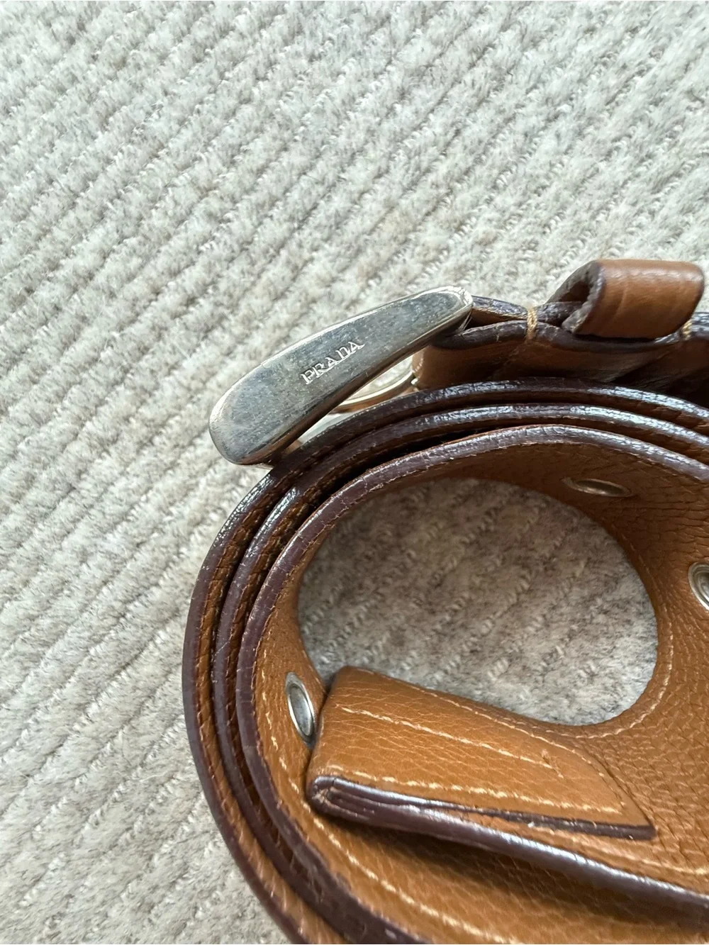 Prada Brown Leather Belt with Silver Buckle